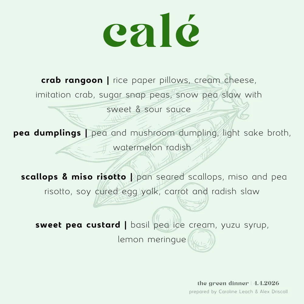 the green dinner menu card