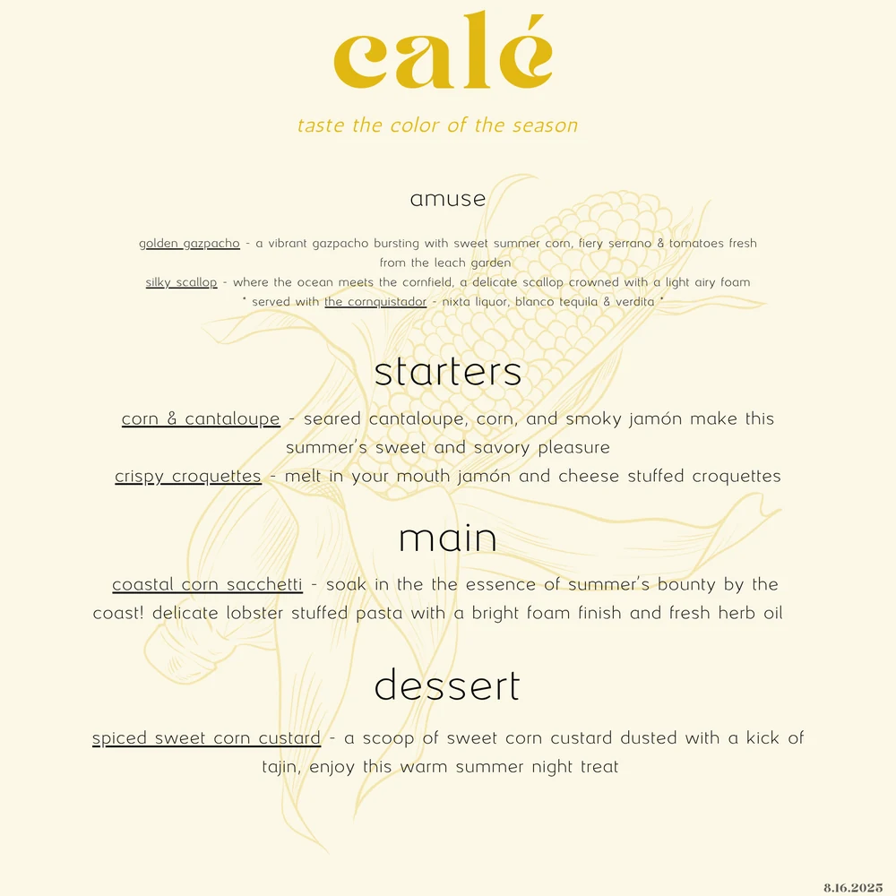 the yellow dinner menu card