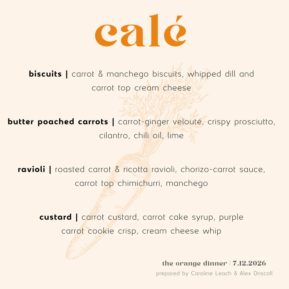 the orange dinner menu card