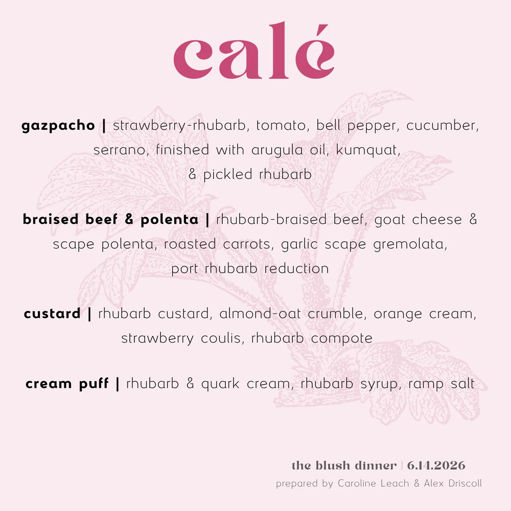 the blush dinner menu card