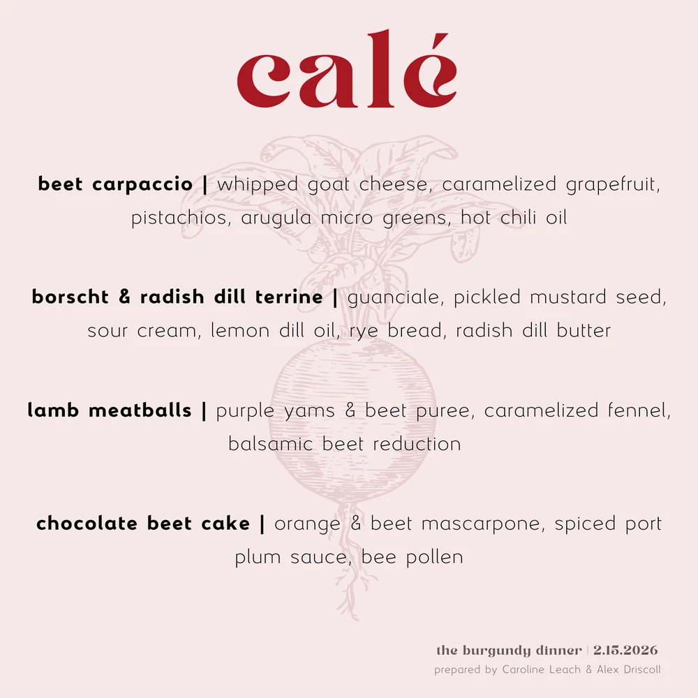 the burgundy dinner menu card